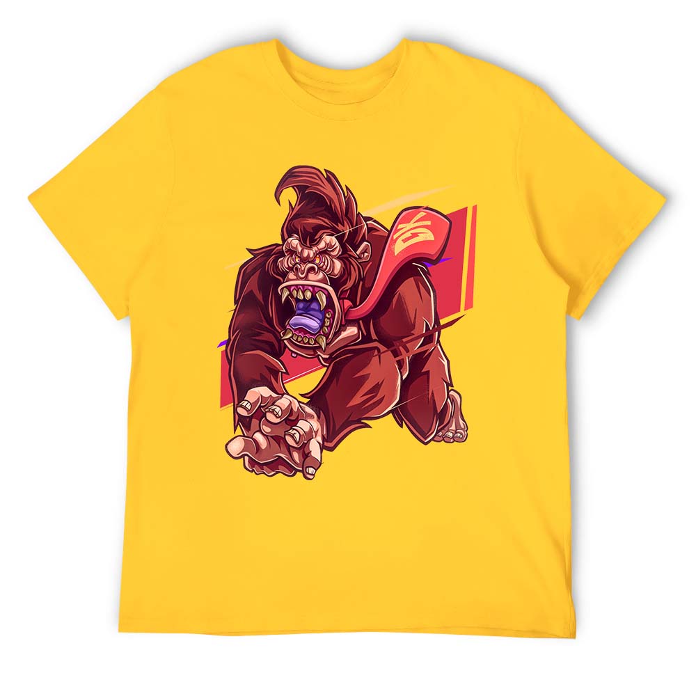 Yellow cotton men's t-shirt with red monster print | Inkedjoy