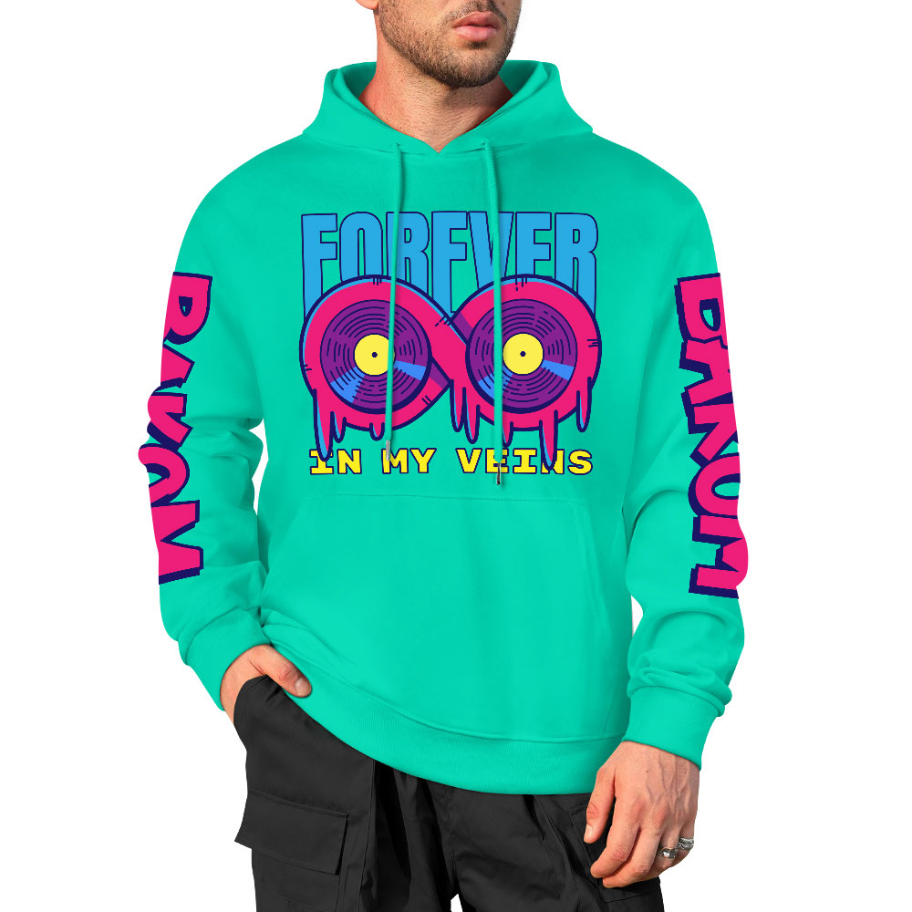 Light Green FOREVER 99 Cotton Hooded Sweater with Donut Graphic