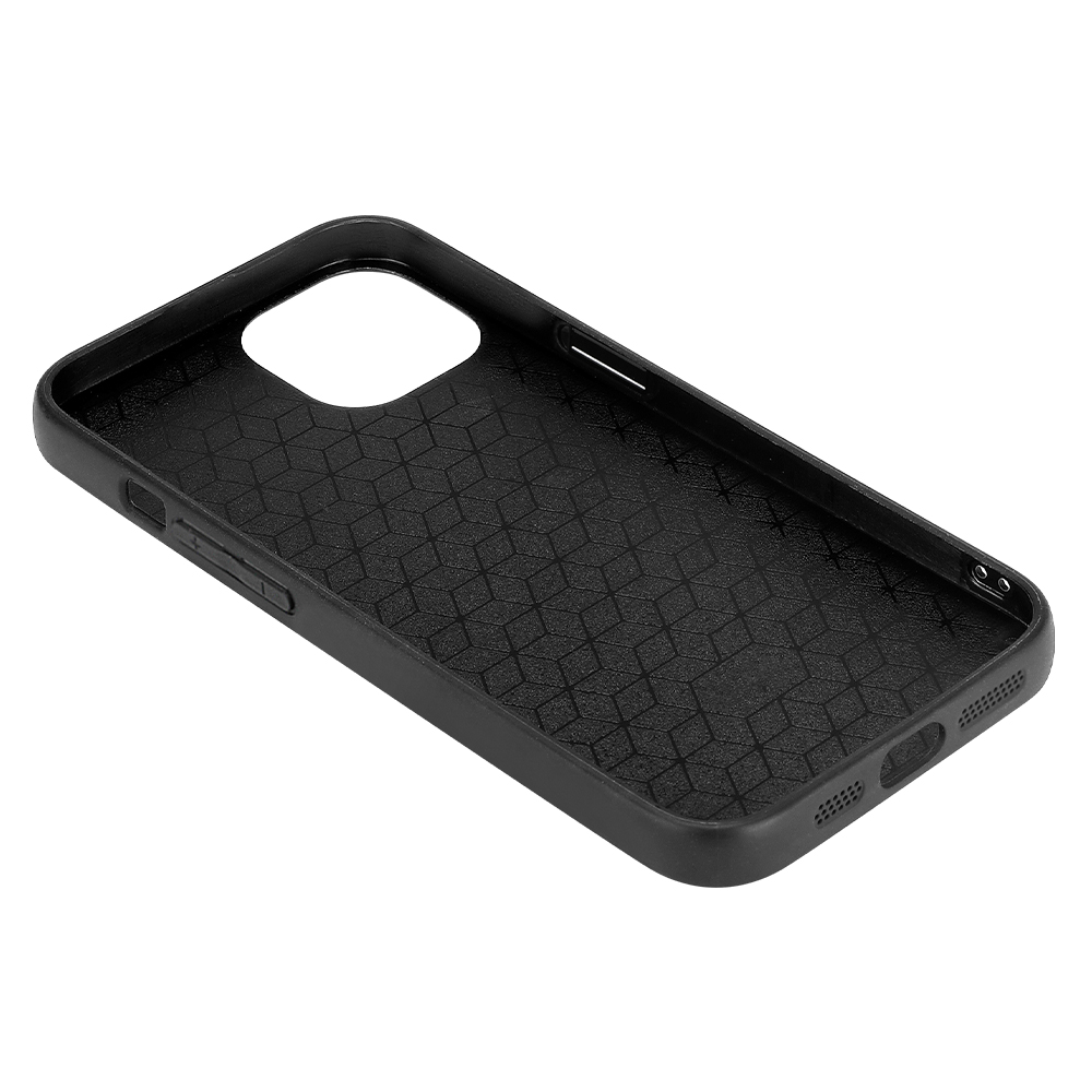 Black iPhone 15 Case, Glass + TPU Material, offering scratch and drop protection.