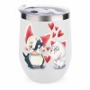 Stainless steel insulated cup with cartoon penguin and cat design, featuring hearts, and a spill-proof lid.