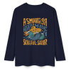 Dark blue pure cotton long sleeve T-shirt featuring 'A SMOOTH SHAKER' graphic, casual wear