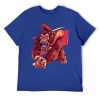 Men's blue cotton t-shirt with red monster graphic print | Inkedjoy