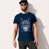 Navy blue cotton men's T-shirt with samurai skull design, ideal for leisure and events