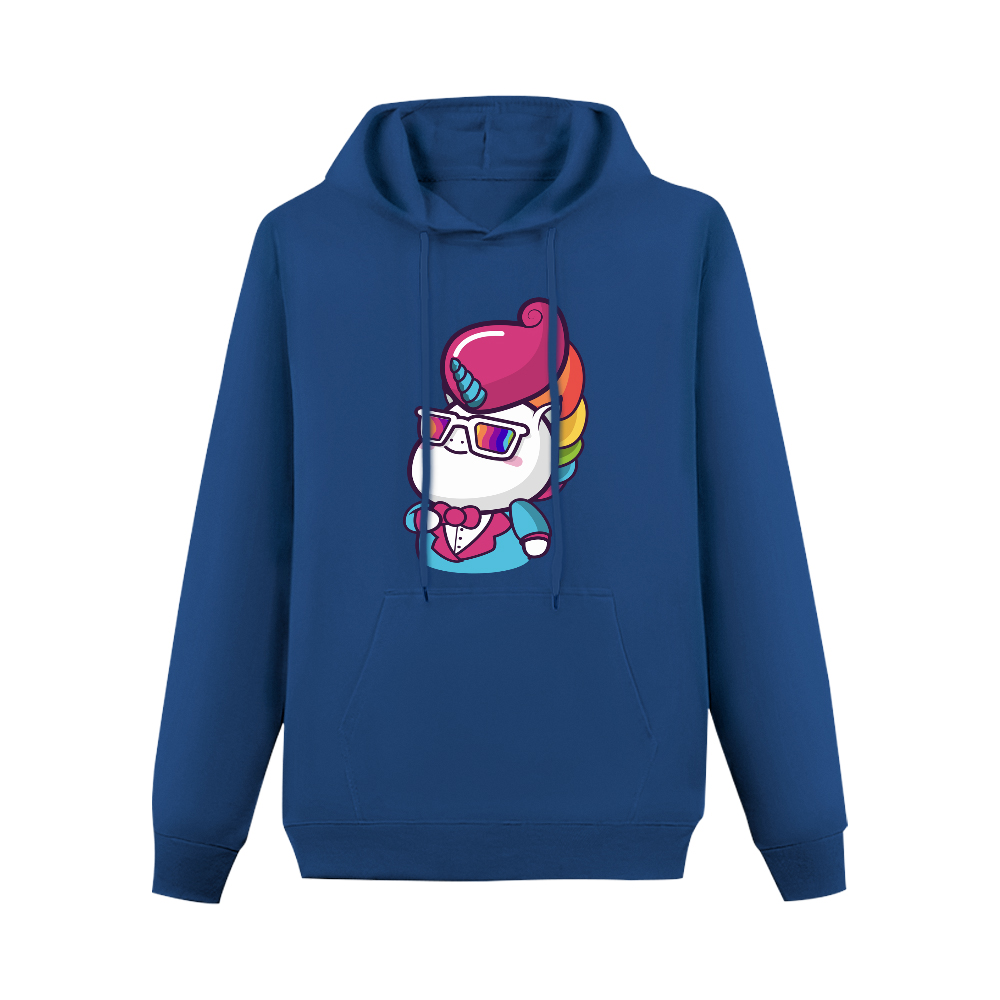 Blue Men's Hooded Sweatshirt with Unicorn Graphic Print, Fleece, Unisex
