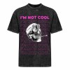Vintage wash off-shoulder T-shirt with skull graphic, "I'M NOT COOL" text, cotton