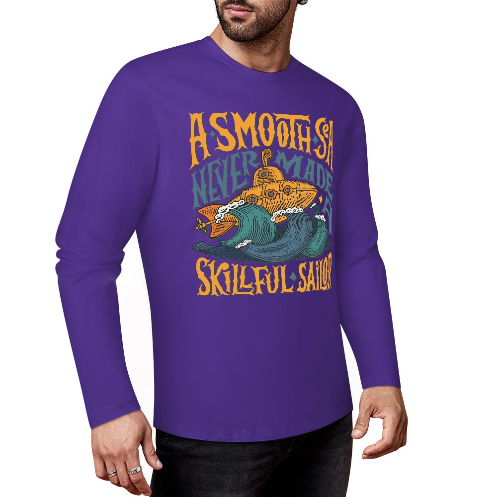 Purple pure cotton long-sleeved T-shirt with graphic design for casual wear.