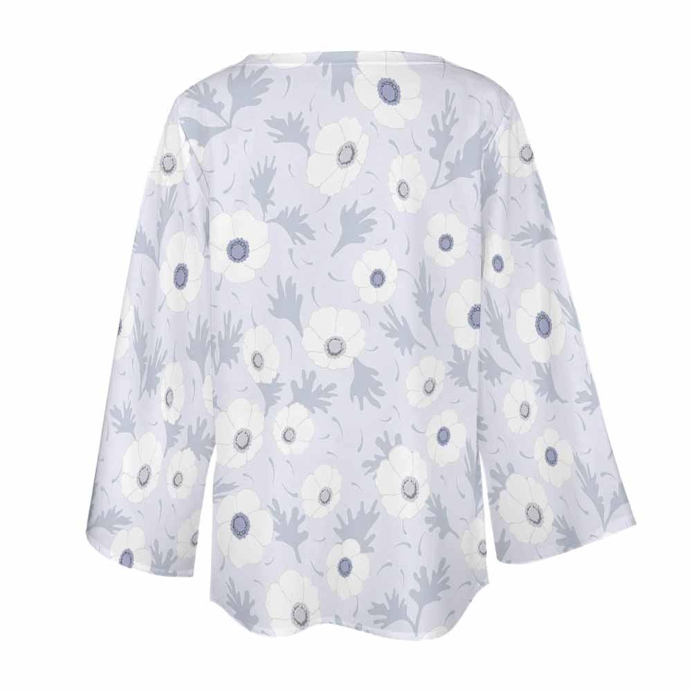 White chiffon floral print sunscreen long sleeve shirt, casual wear