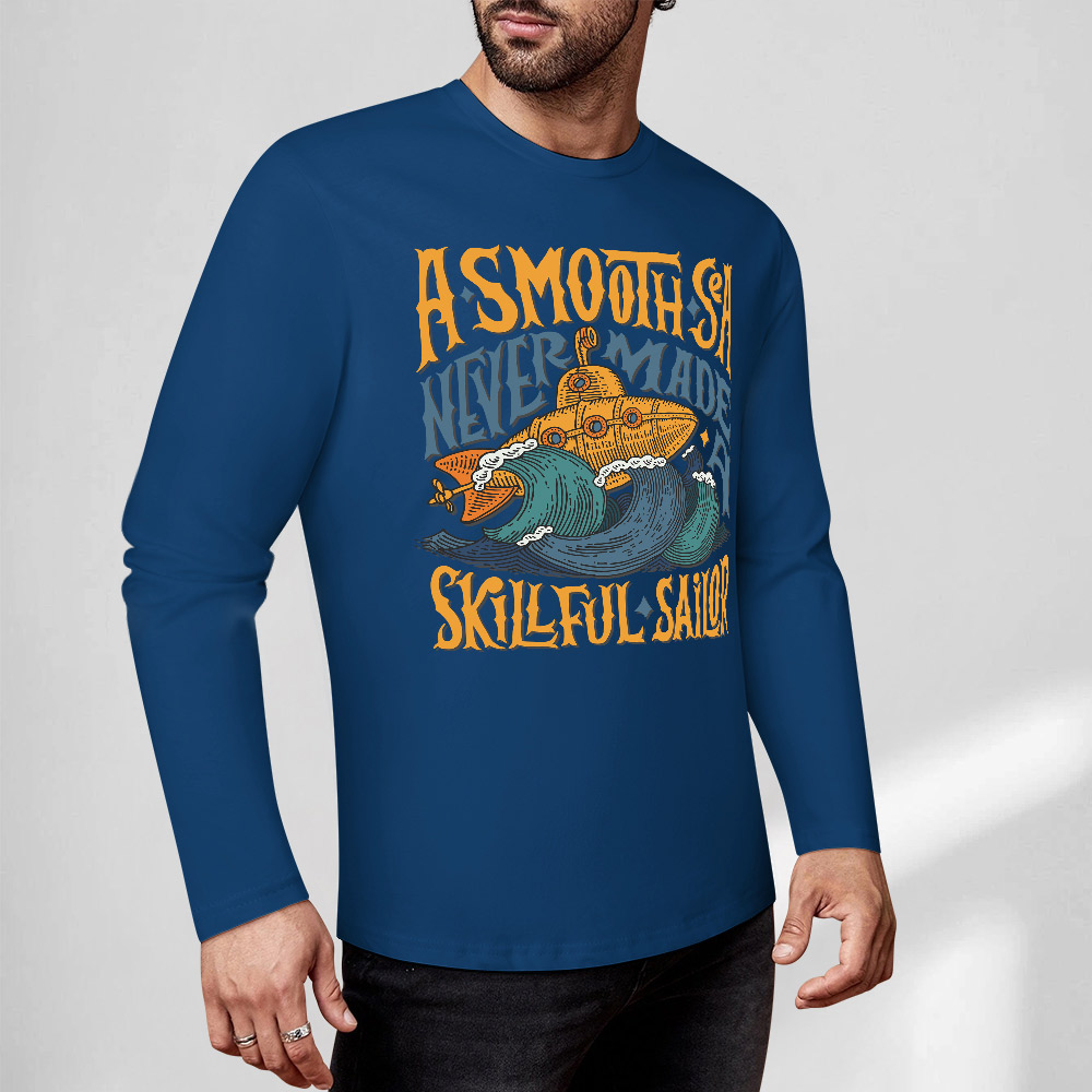 Dark blue pure cotton long sleeve T-shirt featuring 'ASMOOTH ARE MADE OF SOULFULLY' graphic for casual wear