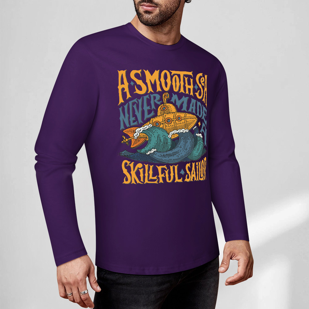 Purple pure cotton long sleeve T-shirt with 'ASMOOTH ARE MADE OF SOULFULLY' graphic design for casual wear.