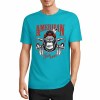 Turquoise pure cotton T-shirt with "AMERICAN LEGEND" gorilla graphic print