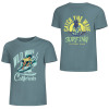 Turquoise cotton surfing tee with "Wild Wave California" front and "Catch the Wave Surfing" back print.