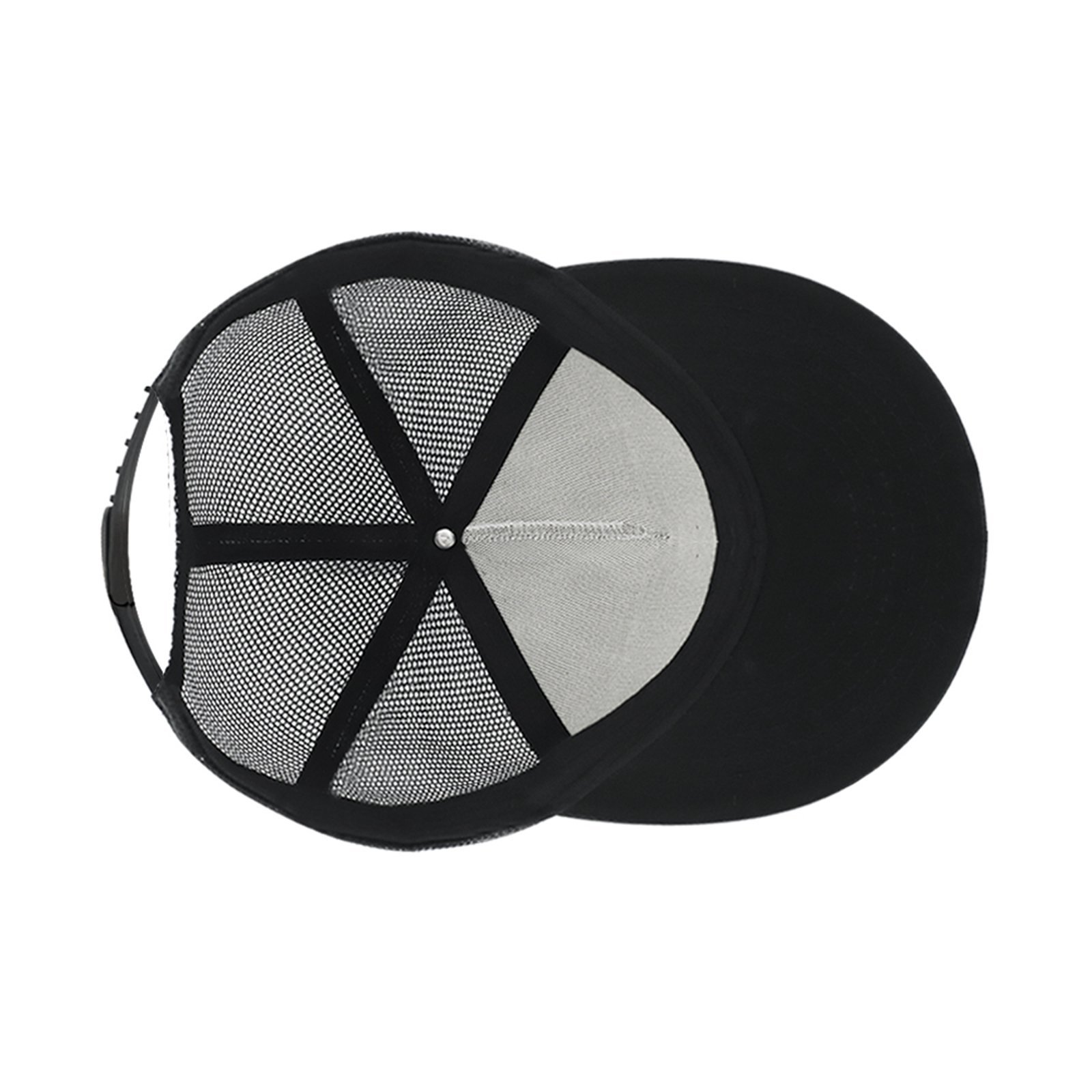 Black baseball cap with a hollow mesh back, unisex design for outdoor wear and sports activities.