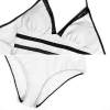 Plus size white bikini swimsuit with black trim, perfect for beach and pool, made of 86% polyester+14% spandex