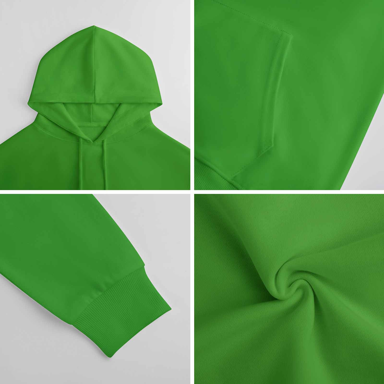 Green cotton hooded sweater fabric detail, breathable and comfortable, youth fashion
