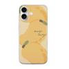 iPhone 16 Series case with abstract yellow design, TPU material, protective cover with "Happiness Always" text