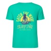 Green pure cotton short-sleeved T-shirt with "Catch the Wave Surfing" design, summer fashion.
