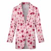 Pink heart-patterned women's casual suit jacket in polyester, ideal for office or travel.