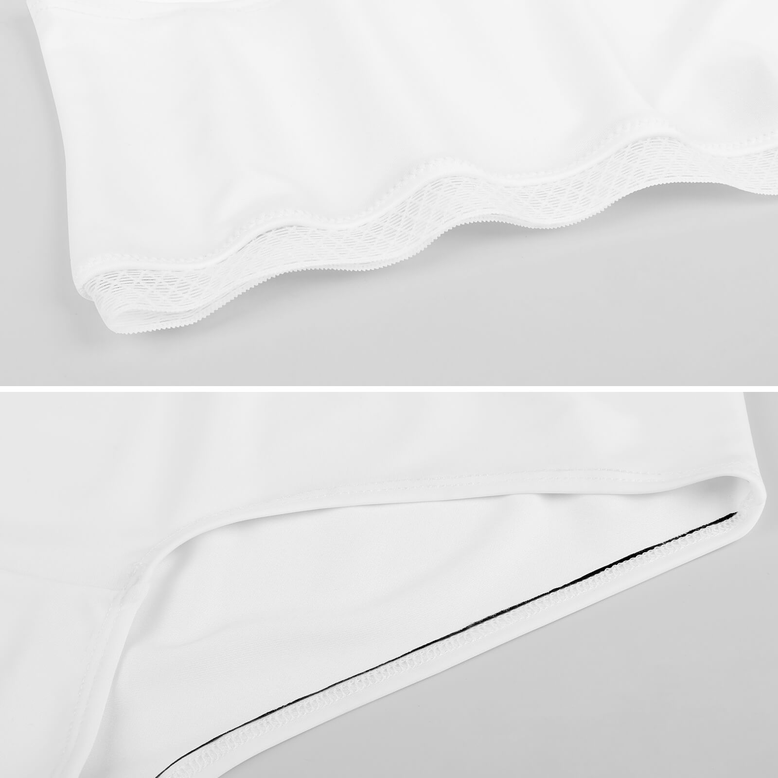Close-up of white lycra lace underwear, showcasing comfortable elastic waistband and soft, breathable crotch.