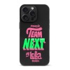 iPhone 15 series black TPU case featuring "TEAM NEXT @ Lolla" design, shockproof protection.
