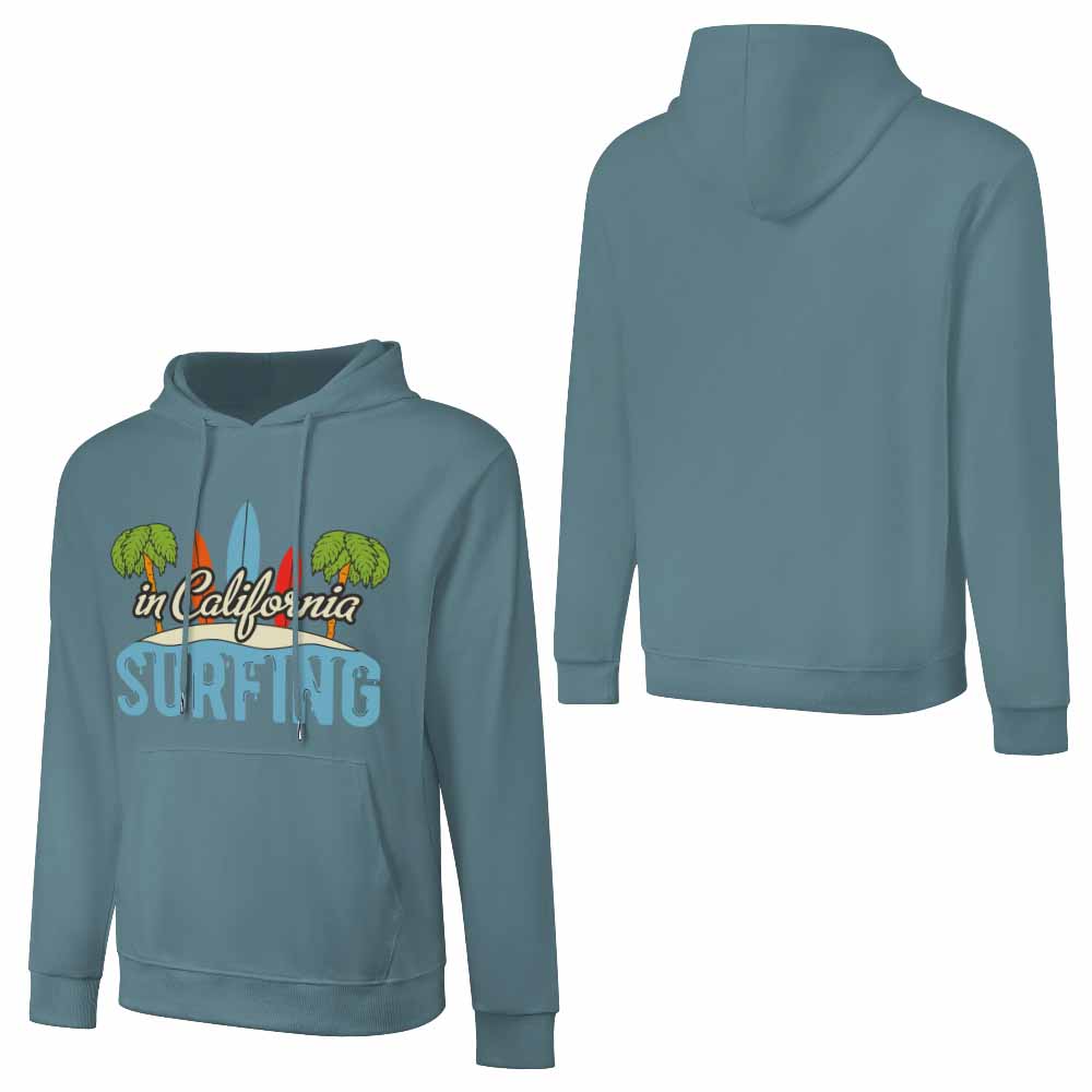 Blue cotton California Surfing hoodie, loose fit, suitable for daily wear, featuring surfing graphic.