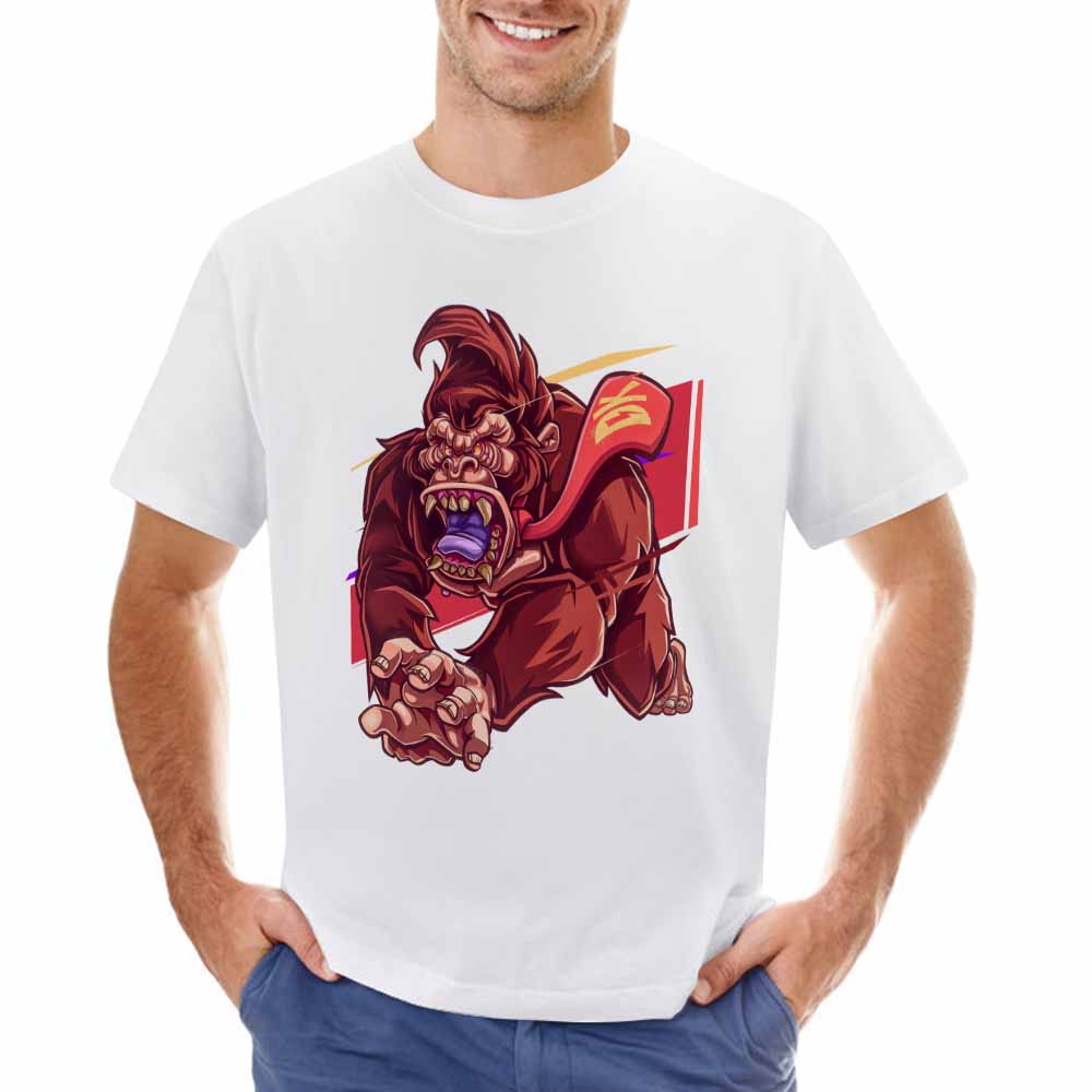 Men's white cotton t-shirt with red monster graphic print by Inkedjoy, 100% cotton.