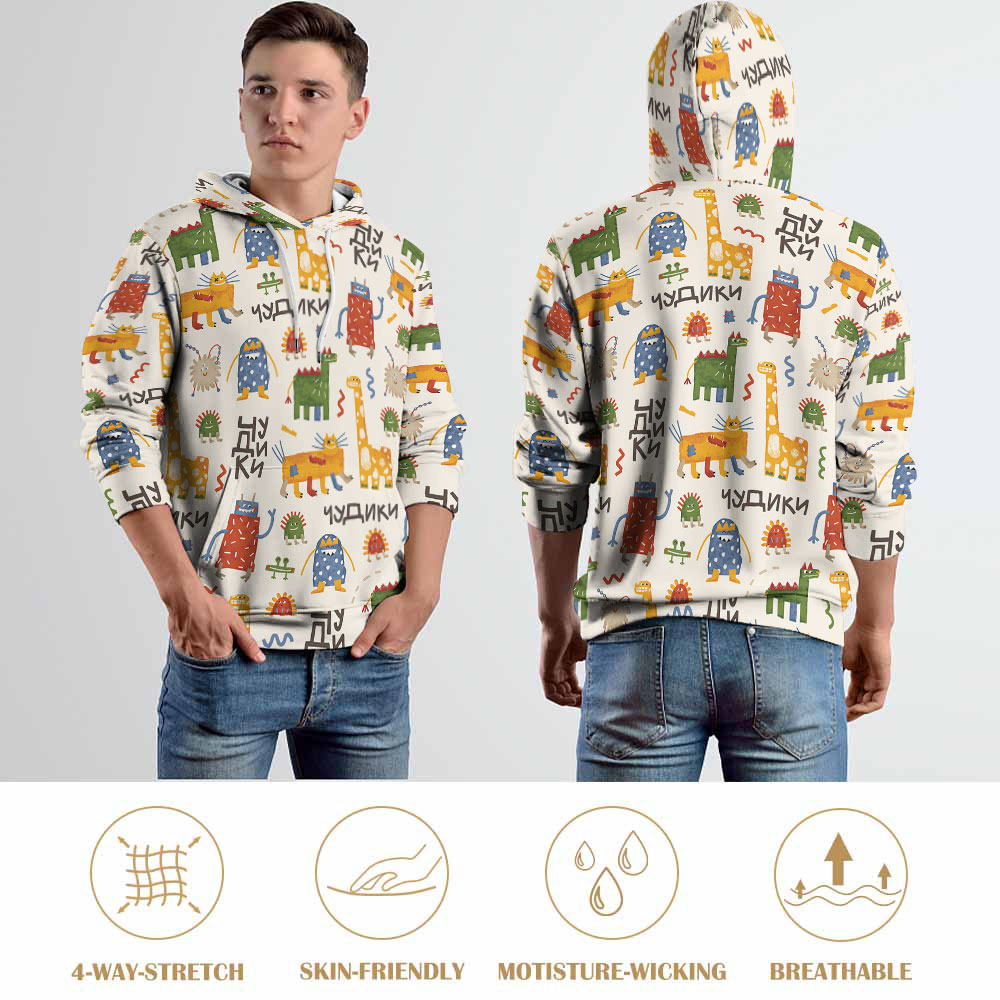 Plus Size Animal Print Hoodie with Drawstring Hood, Polyester Fabric.