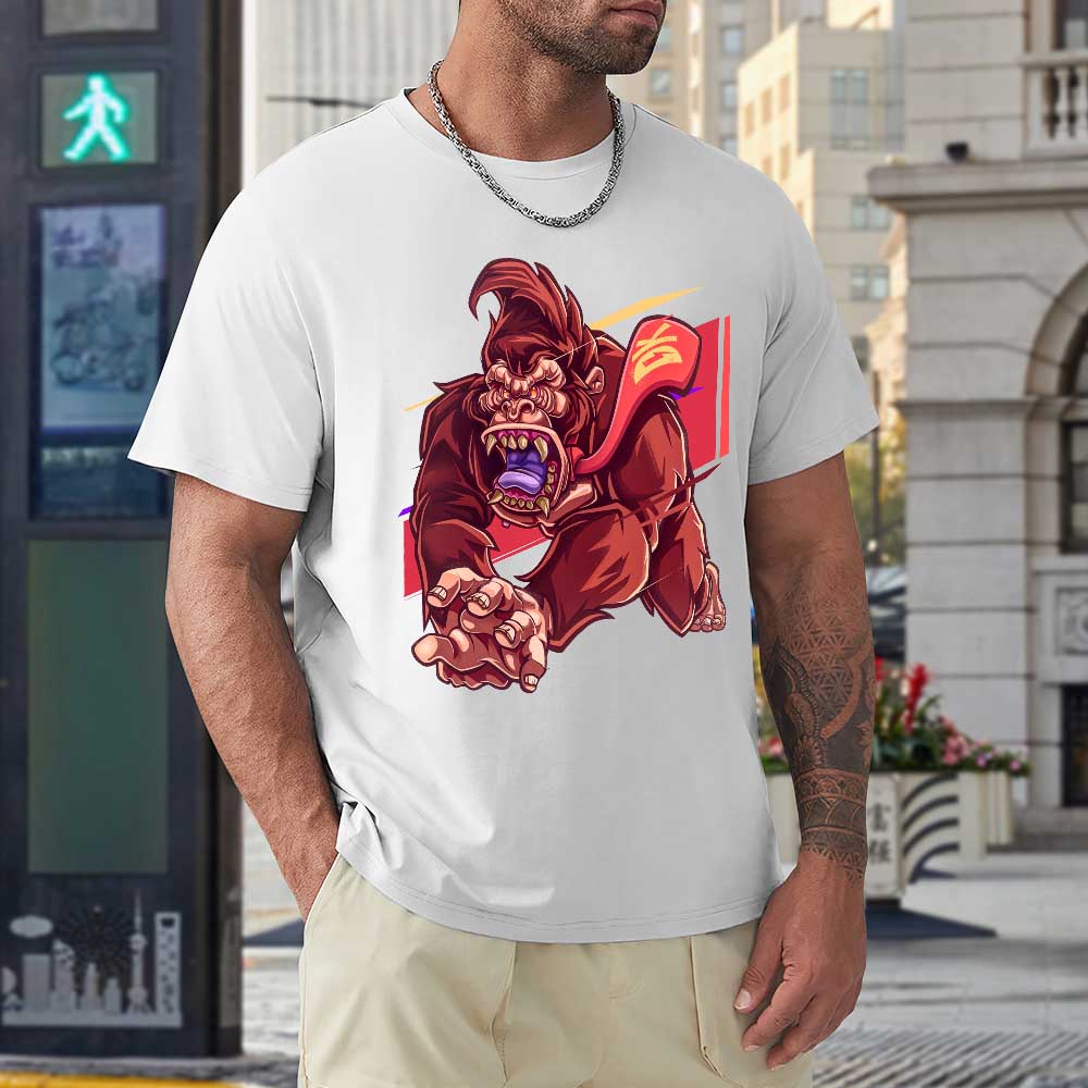 Men's white cotton t-shirt with a unique graphic print featuring a detailed red monster design