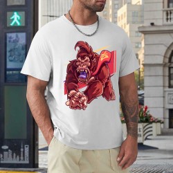 Men's white cotton t-shirt with a unique graphic print featuring a detailed red monster design