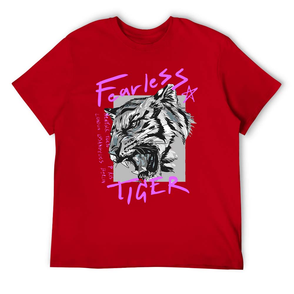 Red cotton Fearless Tiger T-shirt, front view, collection