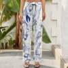 Women's blue floral wide leg pants with elastic waist, comfortable and stylish, Inkedjoy