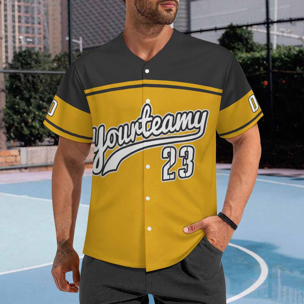 TSYX yellow and black baseball T-shirt with 'Yourteam' and number 23, polyester material