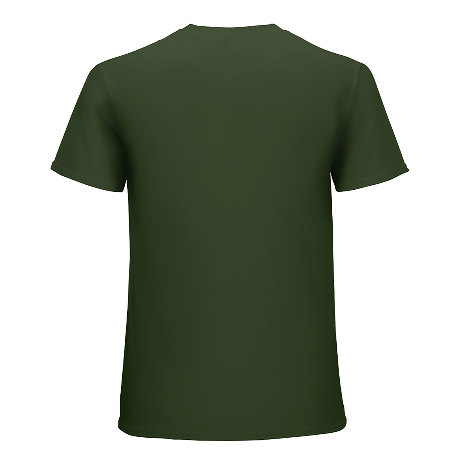 Men's dark green 100% cotton t-shirt - back view, crew neck design, Inkedjoy product.