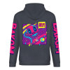 Navy blue cotton hoodie with 'FOREVER' donut graphic and 'DAKUM' and 'CHRONM' sleeve prints, youth fashion style.