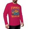 Red pure cotton long sleeve T-shirt featuring ASMODUS Skull San graphic for casual wear.