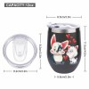 Black stainless steel insulated cup with cartoon cat and fox design, hearts and spill-proof lid, 12oz capacity.