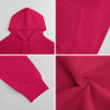 Red cotton hooded sweater detail, showing fabric texture, seams, and comfortable design for youth fashion.