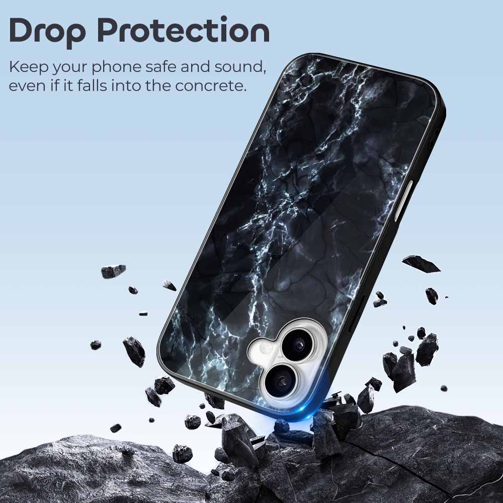 iPhone 16 Series Glass Case with Marble Design Drop Protection