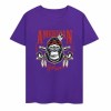 Purple cotton short sleeve T-shirt with AMERICAN LEGEND gorilla graphic print, summer fashion.