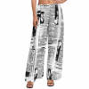Women's Wide Leg Pants in Black and White Newspaper Print