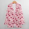 Women's pink heart-patterned casual suit, polyester material for office wear or travel.