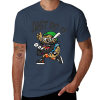 Dark blue men's cotton T-shirt with baseball player cartoon and 'Just Do It' print, breathable fabric.