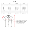 Children's short-sleeved shirt size chart with detailed measurements, including bust, length, and sleeve dimensions.