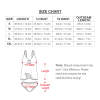 Mesh split skirt swimsuit size chart with measurements in cm and inches