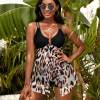 Mesh split skirt swimsuit suit, leopard print bottom, black top, perfect for swimming and beach, show your figure.