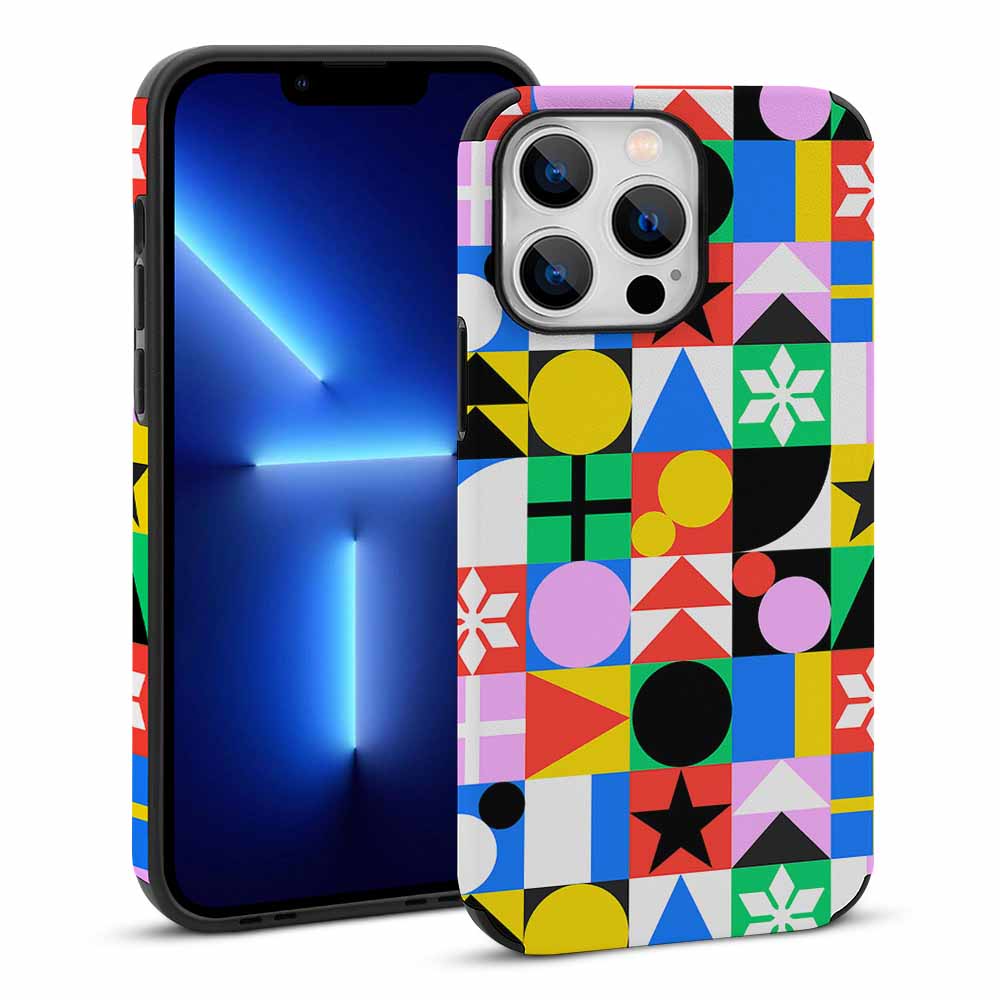 iPhone 13 Fiber Skin Case with Colorful Geometric Pattern Design