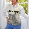 Women's beige knit vest with cat face and LOVE YOU text, perfect for spring/autumn wear.