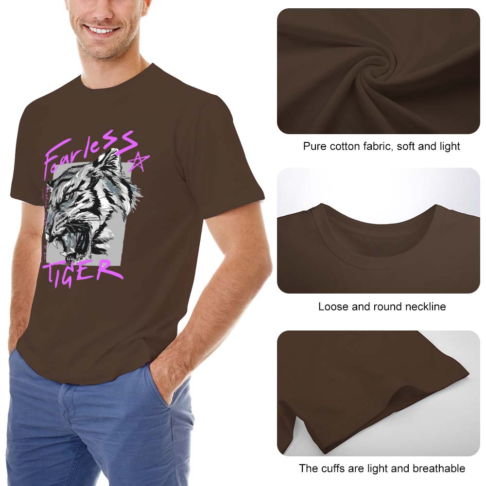 Brown cotton men's Fearless Tiger T-shirt, soft touch, collection.