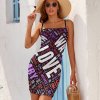 Purple Sexy Slim Sling Dress with WE LOVE BY inscription, summer fashion