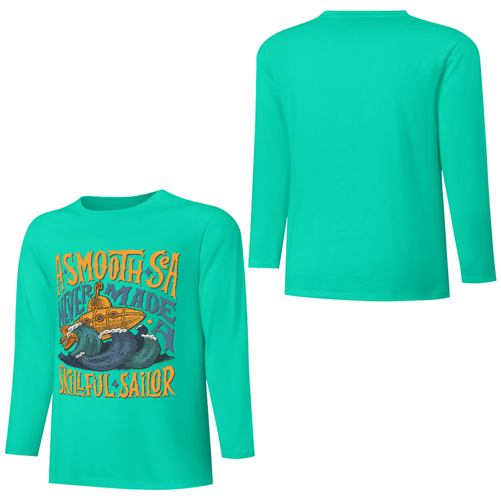 Turquoise pure cotton long sleeve T-shirt with ASMOOTH ARE MADE OF SOULFULLY graphic, casual wear