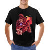 Men's black cotton t-shirt with a red monster graphic print by Inkedjoy, crew neck, 100% cotton
